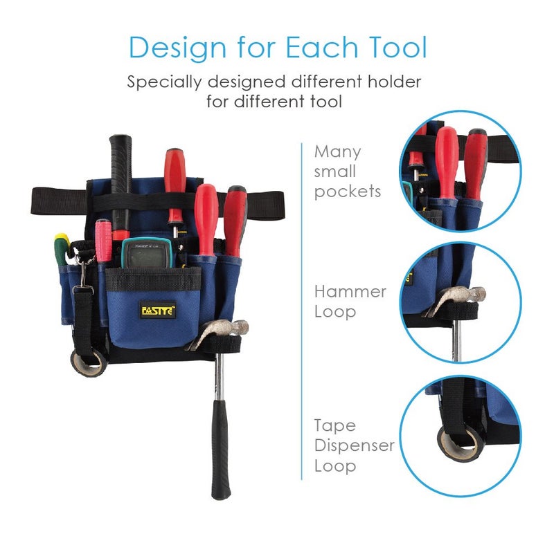 FASITE Tool Pouch Belt, 7-Pocket Professional Small Electrical Maintenance Work Pouch Bag, Technician's Tool Holder Work Organizer with Adjustable Nylon Belt - Image 4